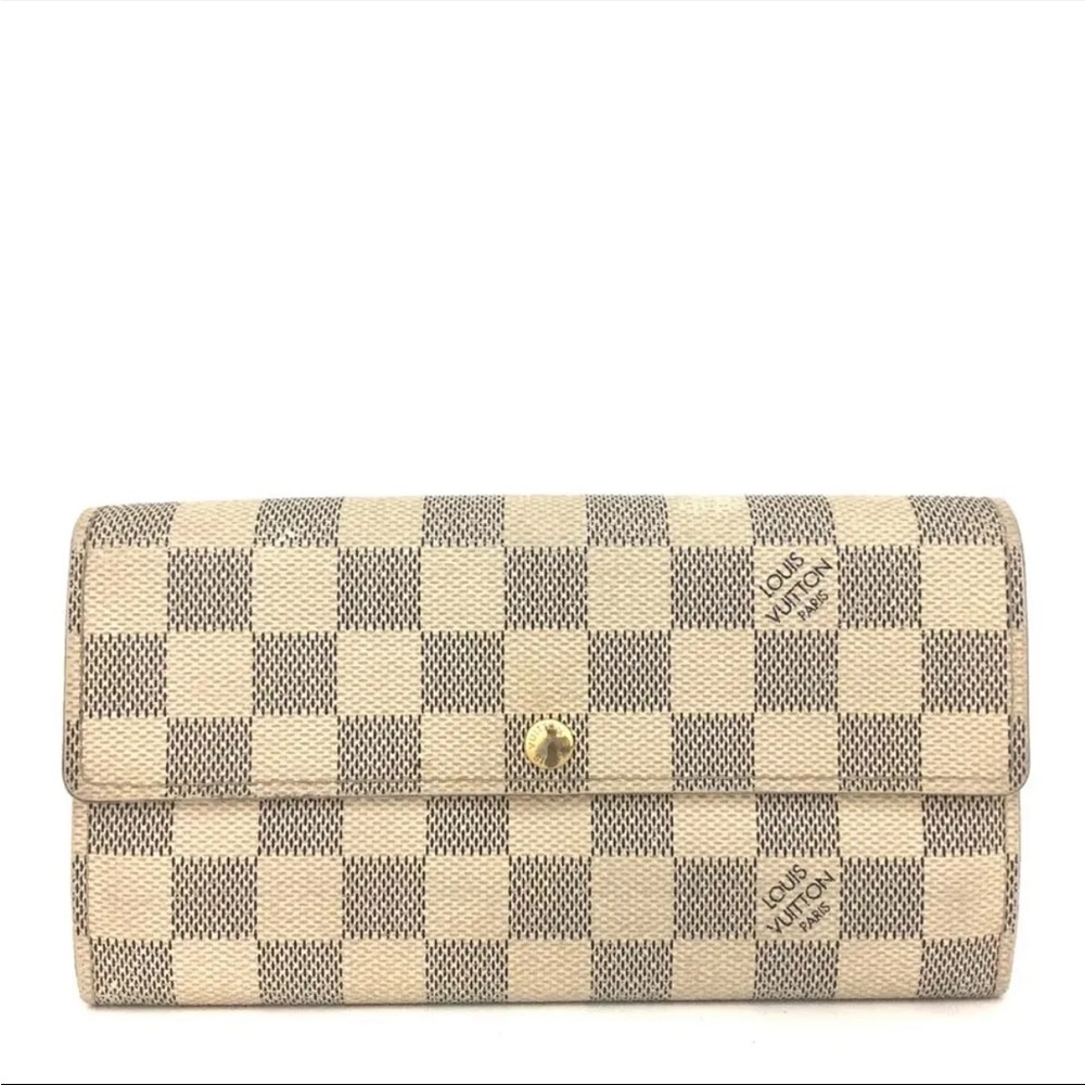Auth Louis Vuitton Damier Azur Portefeuille Sarah Long Bifold Wallet Vintage